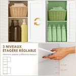 Meuble colonne salle de bain avec éclairage LED, meuble de rangement étroit, tiroir, 2 portes, 40x30x170cm, blanc