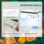 Petit aquarium complet 14L aquarium en verre avec système de filtration éclairage LED pompe à eau 30 x 20 x 33 cm blanc