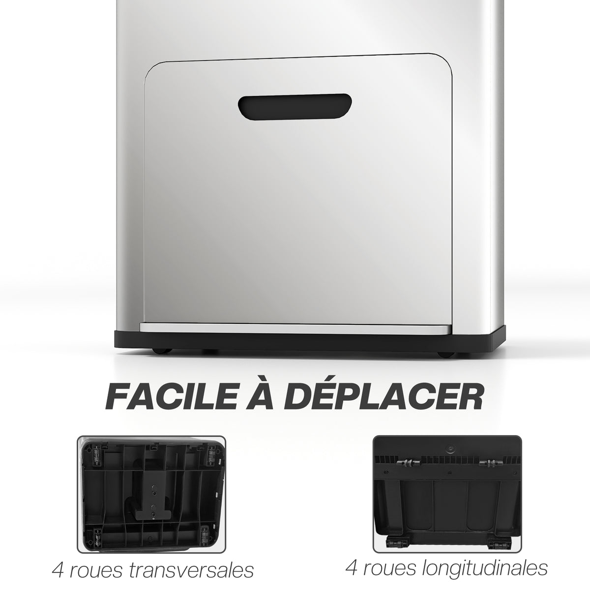 Poubelle rectangulaire à pédale poubelle cuisine 3 compartiments fermeture douce acier inox 45,7 x 35,8 x 76 cm argent