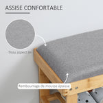 Meuble à Chaussures Banc à Chaussures 2 étagères Coussin Gris intégré Bambou