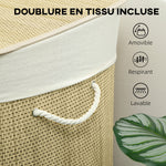 Panier à linge à trois compartiments avec couvercle, panier à linge en bambou 144 L avec poignées en corde