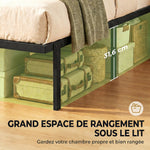 Cadre de lit 90 x 200 cm avec sommier en métal, lit simple avec rangement au-dessous, sans bruit, montage facile, noir