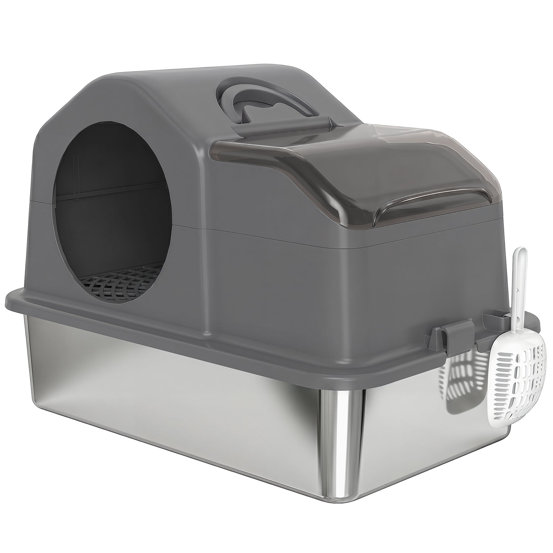 Maison de Toilette pour Chat avec Couvercle Amovible et Fermé, Côtés Hauts, 60,5x40,5x45cm, Gris Foncé