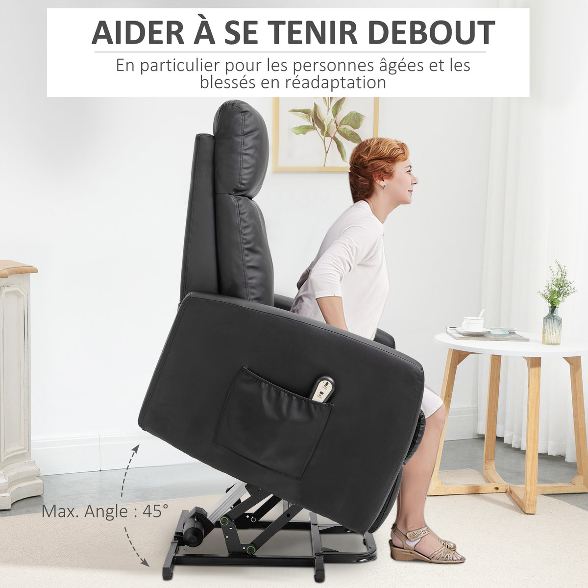Sillón relax eléctrico reclinable con reposapiés ajustable y mando a distancia, tapizado sintético negro