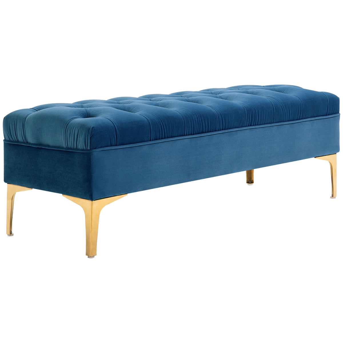 Panca imbottita capitonné fondo letto stile classico chic 118L x 45p x 42A cm gambe in metallo dorato velluto blu