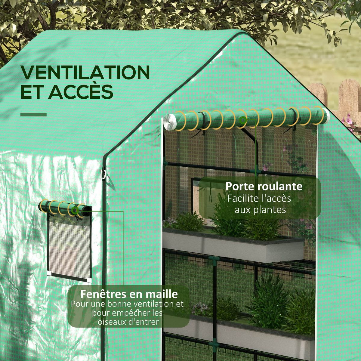 Telo di ricambio per serra da giardino 140 x 143 x 190 cm con finestra e porta con cerniera anti-UV