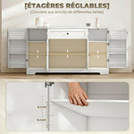 Buffet cuisine, meuble de rangement avec tiroir, 4 portes à fermeture douce, racks-porte et étagères réglables, blanc
