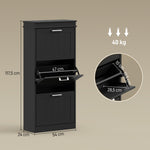 Meuble à chaussures, armoire à chaussures 3 portes abattants 15 paires, étagères réglables, 54 x 24 x 117,5 cm, noir