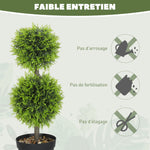 Lot de 2 plantes artificielles décoratives, boules de buis artificiel 60 cm avec pot, plastique, vert
