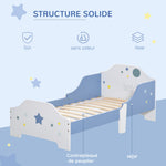 Lit pour enfants de 3 à 6 ans design étoiles sommier à lattes inclus chambre moderne 143 x 74 x 59 cm bleu blanc
