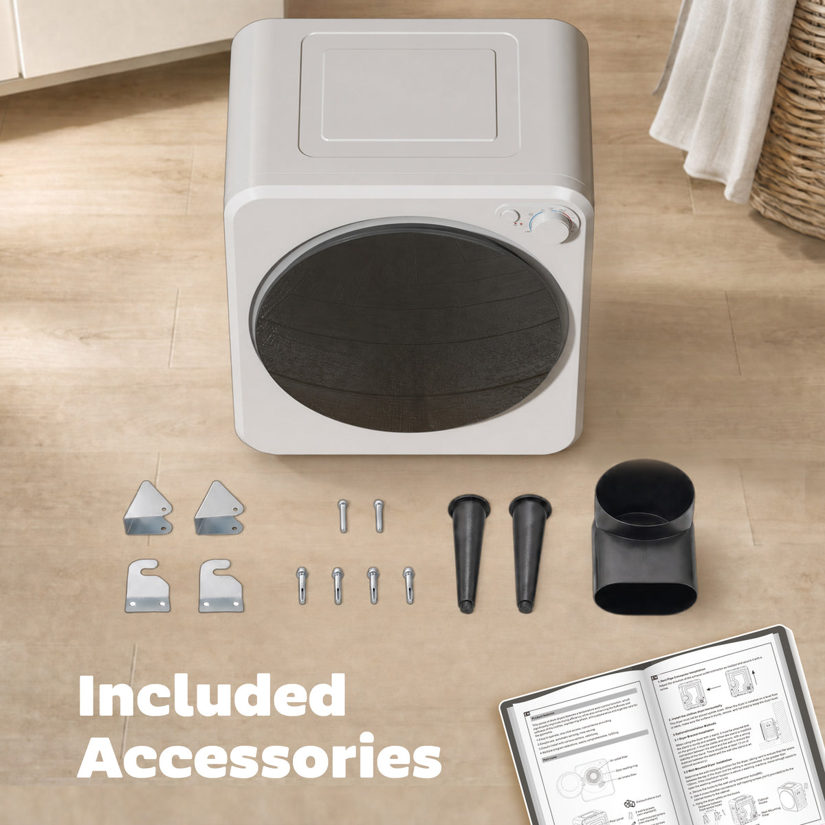 Sèche-linge à évacuation portable 2,5 Kg, sèche-linge électrique 400/800 W, 5 modes de séchage, 48 x 44 x 57 cm, blanc