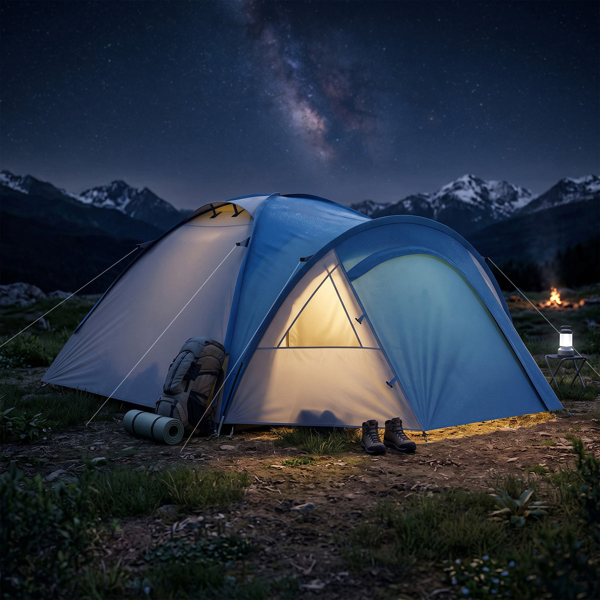 Tenda da campeggio familiare per 3 persone, tenda a cupola impermeabile leggera, ventilata, facile da montare, doppia porta e