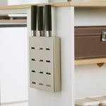 Ilot de cuisine 3 étagères de style moderne et porte-couteaux en acier inoxydable 105 x 65 x 90 cm blanc et naturel