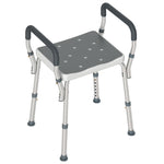 Shower stool for the elderly and disabled with armrests, height adjustable, non-slip feet, gray