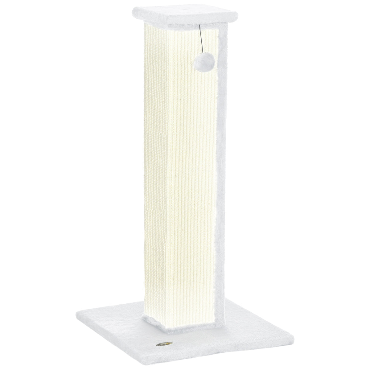Krabpaal voor katten, sisal en pluche, met hangend balletje, stabiele voet, 41 x 41 x 81 cm, wit en crème