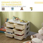Organisateur de jouets pour enfants à 3 niveaux avec 6 tiroirs, boîtes de rangement en plastique, 75x37x56,5cm, crème