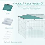 Parc pour chien, enclos chien 6 panneaux avec toit, modulable et pliable, enclos portable 60H cm avec porte, clôture pour chat, chiens de petit taille, intérieur et extérieur, argent, vert