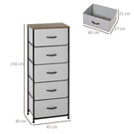Commode 5 tiroirs meuble de rangement tiroir en tissu pliant - structure acier noir - 45 x 30 x 116 cm gris