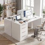 Bureau d'ordinateur à haute brillance avec 4 tiroirs, 110 x 60 cm, bureau avec rangement, style moderne, blanc