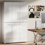 Credenza alta da cucina mobiletto da cucina lucido 6 ante a chiusura rallentata ripiani regolabili bianco