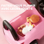 Porteur enfants voiture, véhicule à pousser avec coffre à jouets, klaxon, phares et musique, 63,5 x 28 x 36 cm, rose