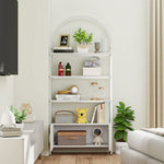 Estante de almacenamiento, librería arqueada de 4 niveles con armario de doble puerta, 80 x 30 x 187 cm, blanco