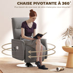 Fauteuil relax massant fauteuil de relaxation inclinable pivotant dossier et repose-pieds réglable 68,5x77x117cm gris