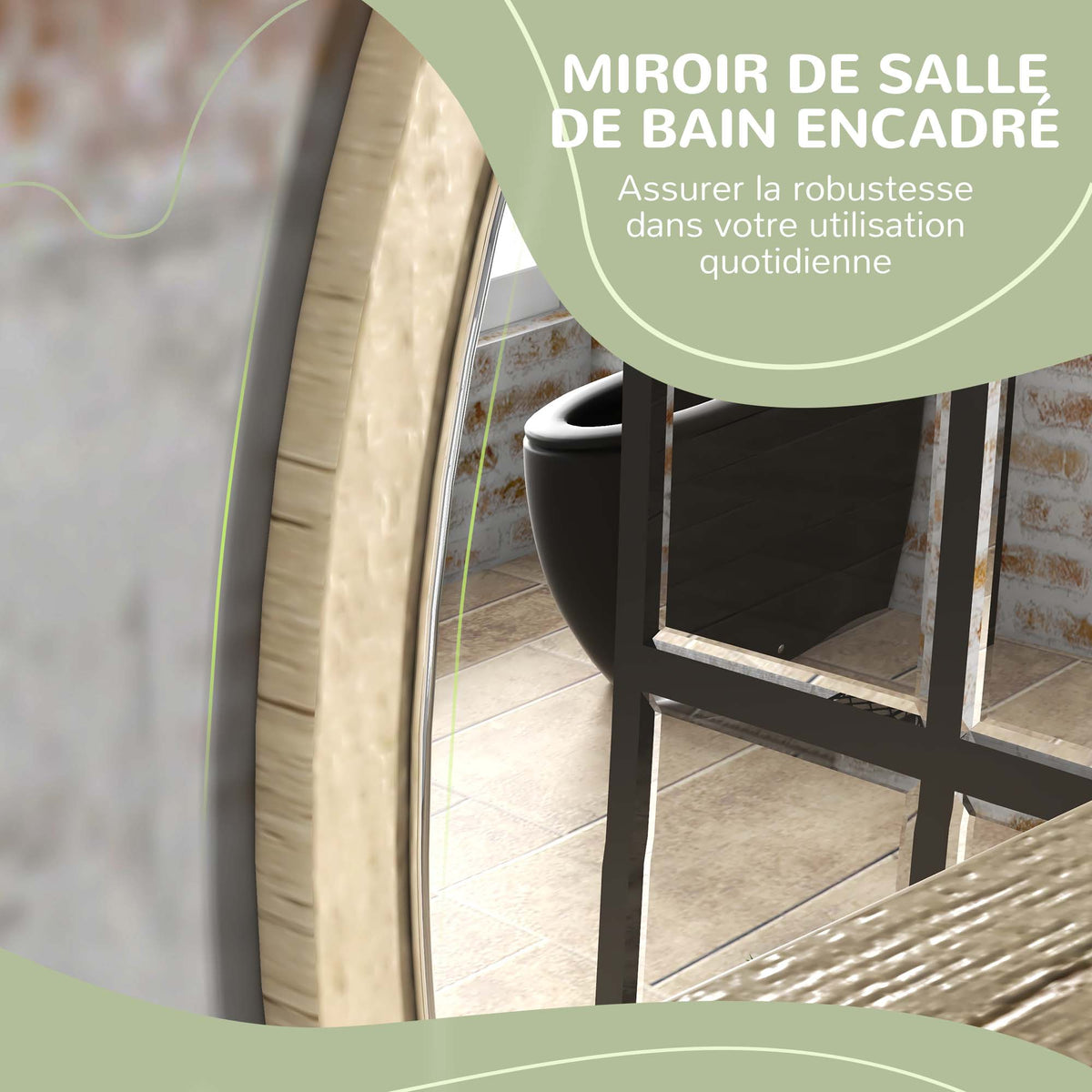 Miroir rond mural de salle de bain avec 1 étagère de rangement - Ø 45 x 10H cm - panneau de particules