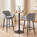 Lot de 2 Tabourets de Bar, Chaises de Bar Rembourrées en Chenille, Assise Large 67H cm, Dossier et Repose-Pieds, Gris
