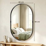 Miroir mural, miroir décoratif 60 x 90 cm en verre trempé et cadre en aluminium, pour chambre, salon, couloir, noir