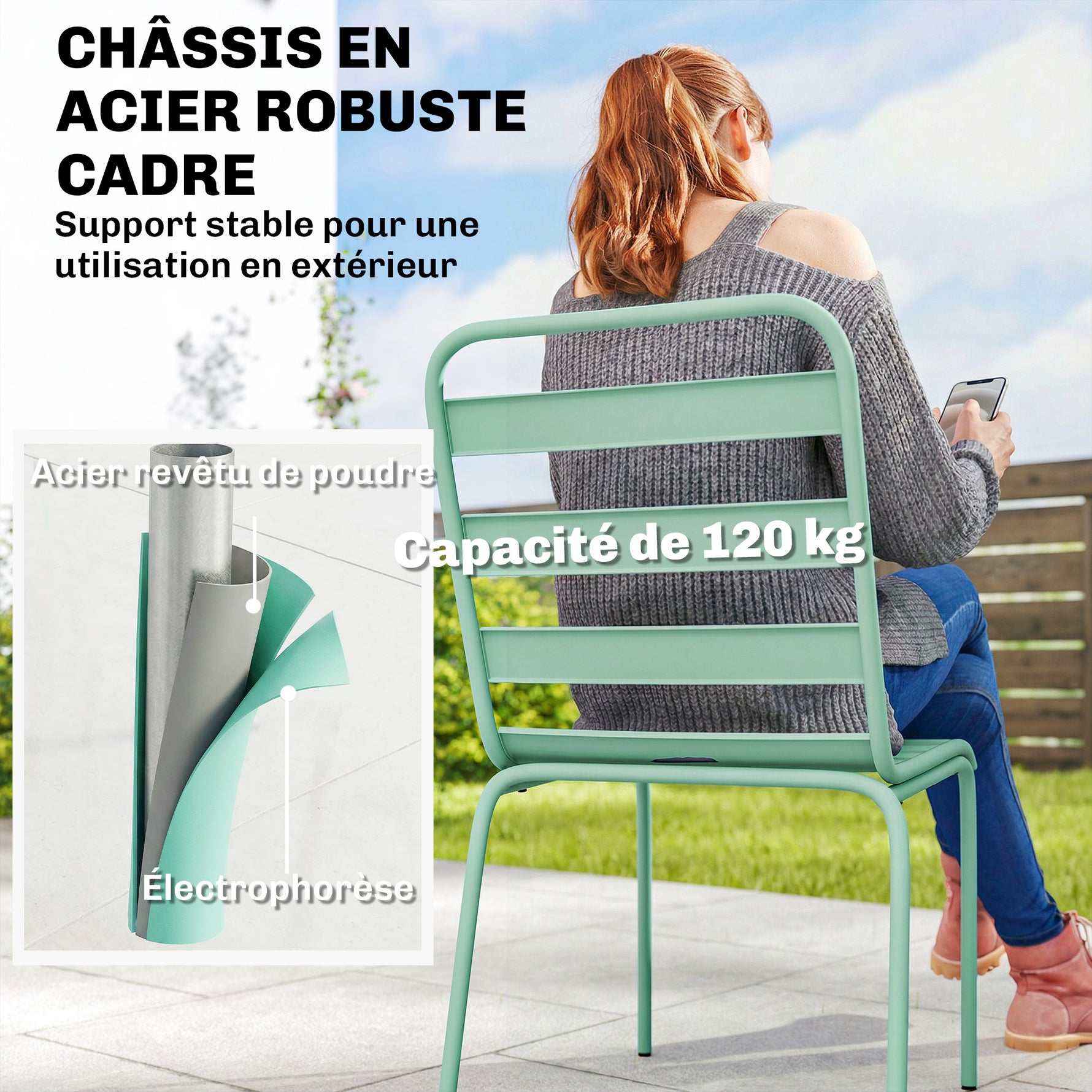 Lot de 2 Chaises de Jardin Empilables en Métal pour Terrasse, Balcon, Jardin, Vert