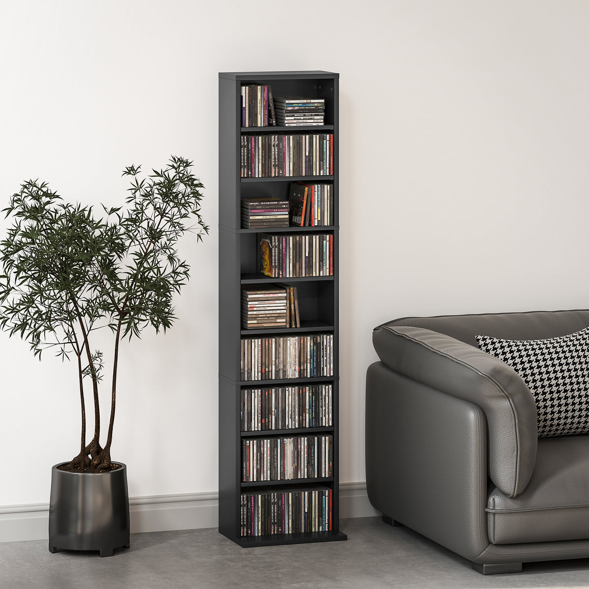 Rangements pour CD et DVD 9 compartiments et 6 étagères réglables capacité max. 260 CD/120 DVD 33 x 24 x 140 cm noir