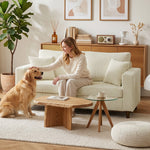 Canapé 2 Places en Velours Côtelé, Canapé de Salon Moderne 170 cm, Assise Large, Coussin à Ressorts, Crème