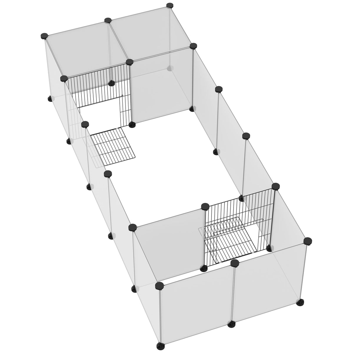 Modulair dierenverblijf voor kleine huisdieren, 20 panelen voor cavia's en egels, 175 x 70 x 45 cm, wit
