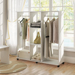 Armoire penderie meuble de rangement mobile 6 roulettes 120 x 40 x 128 cm en bois blanc