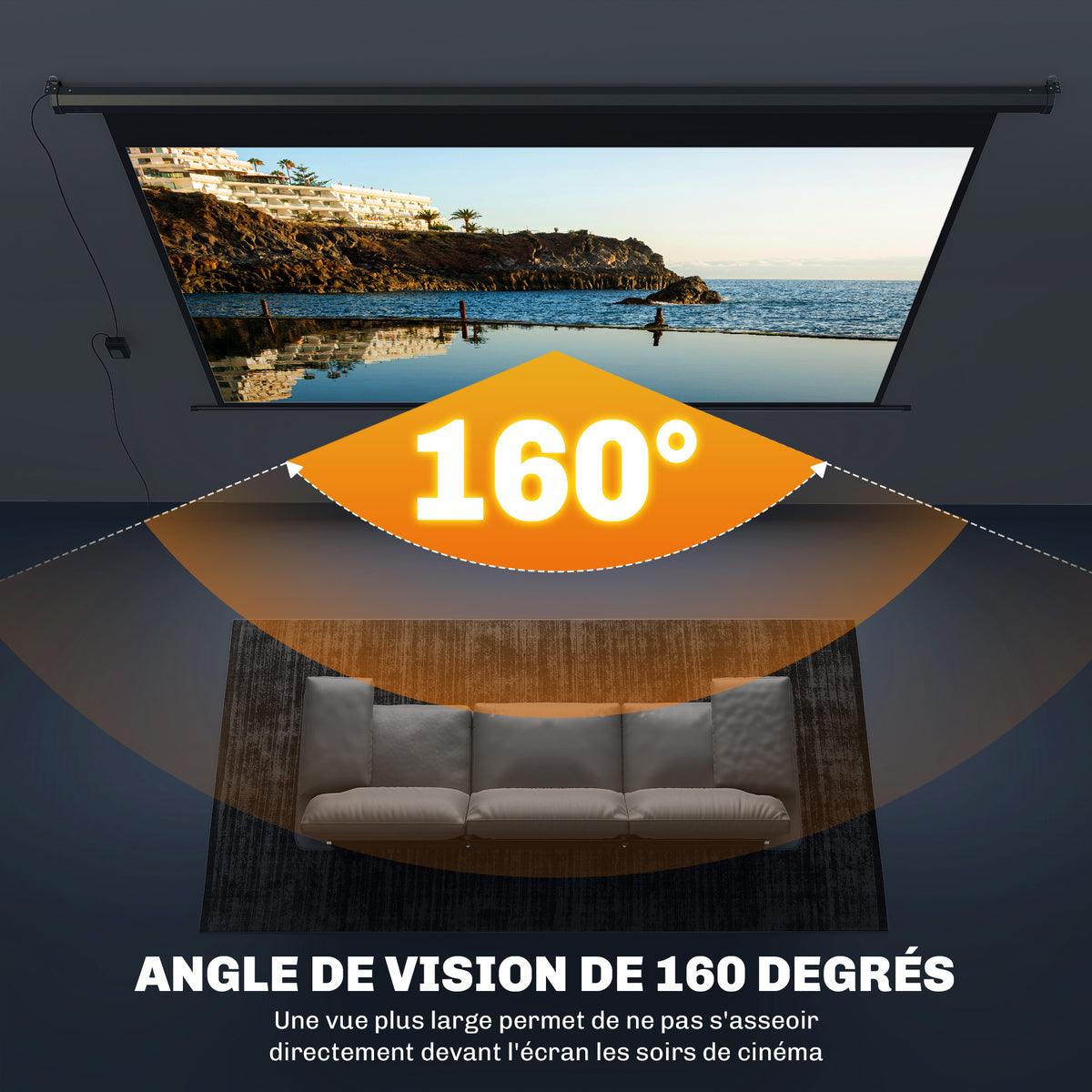 Pantalla de proyección motorizada de 120 pulgadas, 16:9 4K HD, montaje en pared o techo con mando a distancia, 297x8x183 cm