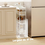 Chariot de rangement à 4 niveaux, desserte à roulettes, 3 paniers coulissants, panier supérieur 19 x 43,2 x 80 cm blanc-5