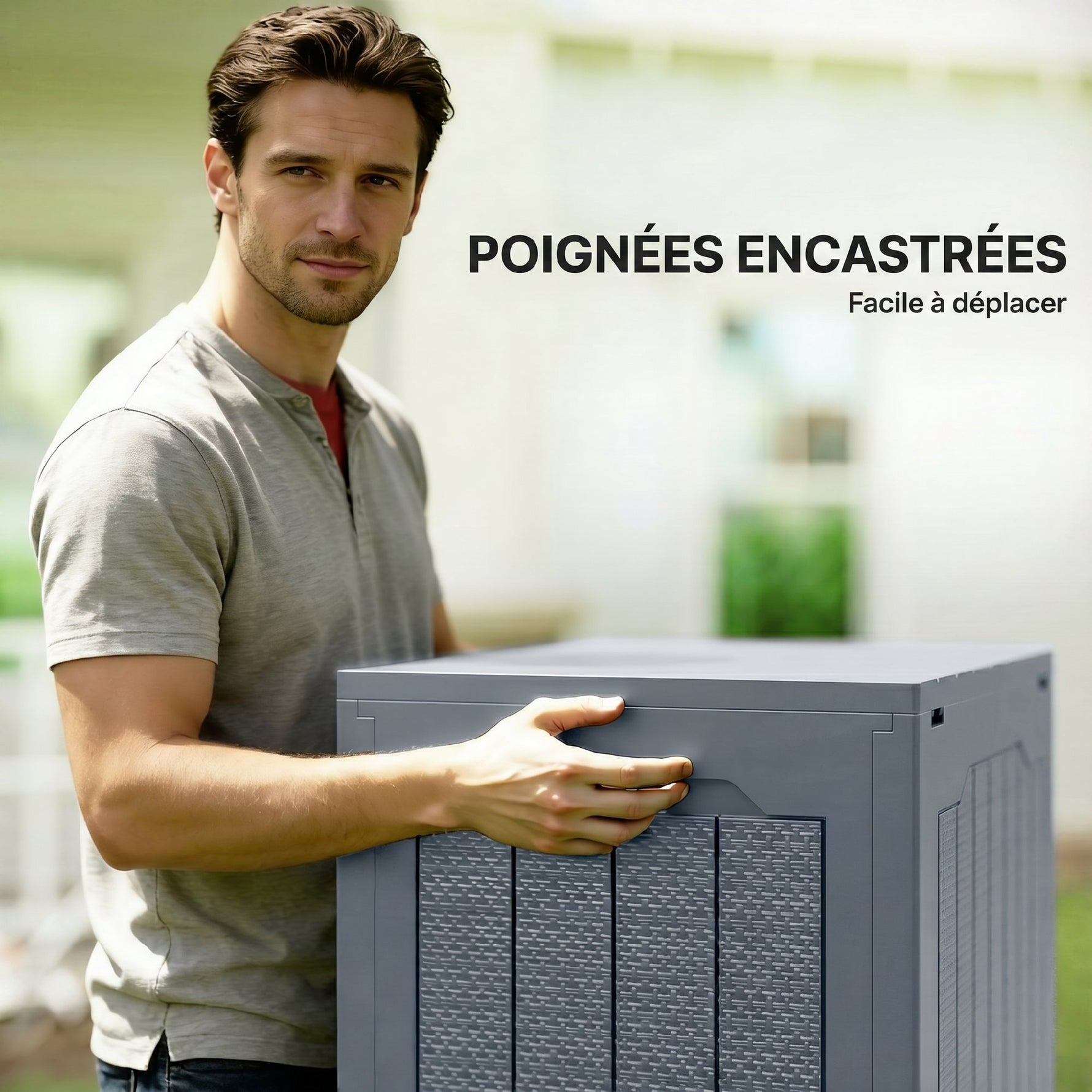 Coffre de Rangement Extérieur 97L avec Poignées Encastrées, Malle de Rangement Extérieur Étanche, 56x41x50cm, Gris Clair
