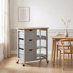 Chariot desserte de cuisine à roulettes plan de travail en bois 3 tiroirs et 1 plateau amovible 67 x 37 x 85,5 cm gris