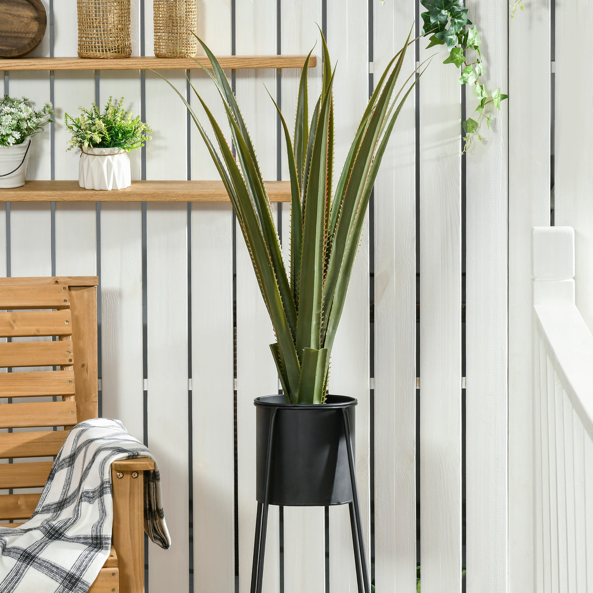 Plante artificielle type agave en pot hauteur 90 cm, 16 feuilles, interieur extérieur, grand réalisme