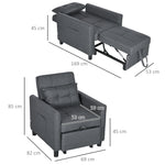 Fauteuil convertible 1 place 3 en 1 dossier réglable en 3 positions oreiller inclus 2 poches latérales 69x82x85cm gris