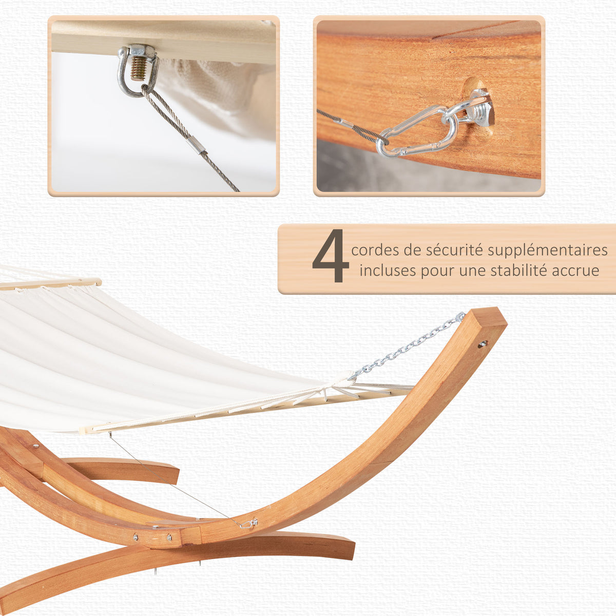 Hamac de jardin avec support en bois hamac sur pied 1 personne 3,92L x 1,2l x 1,1H m coloris crème marron