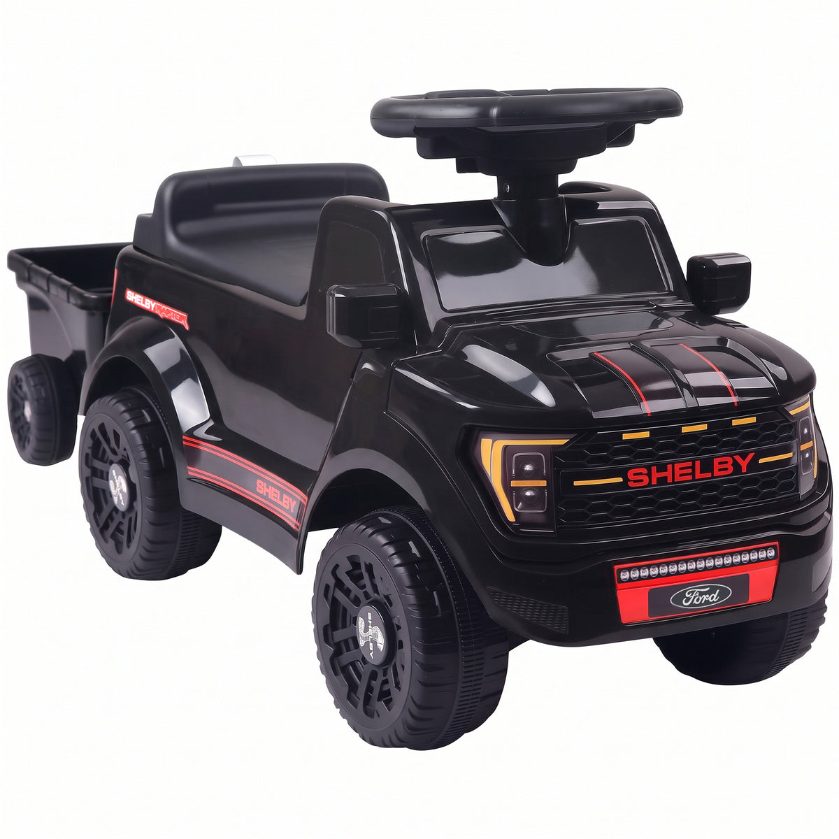 Voiture Porteur pour Enfants Shelby, Dossier, Anti-Basculement, Sons, Compartiment, 18-72 Mois, 80x25,5x33cm, Noir