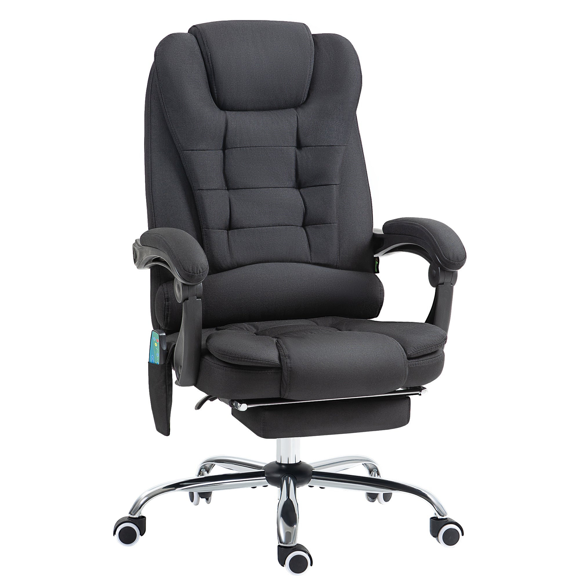 Fauteuil de bureau direction massant chauffant hauteur réglable dossier inclinable toile de lin noir