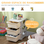 Organisateur de jouets pour enfants avec tiroirs à 3 niveaux, boîtes de rangement en plastique, 37 x 37 x 56,5 cm, crème