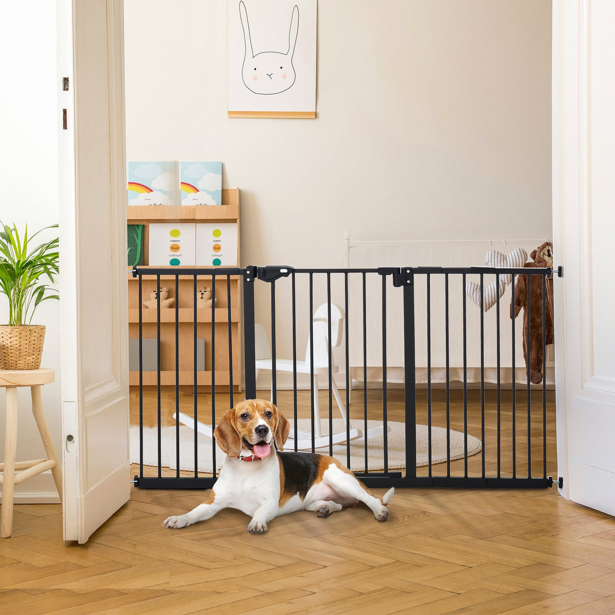 Barrière de sécurité animaux porte fermeture automatique système de double verrouillage sans perçage 3 extensions noir