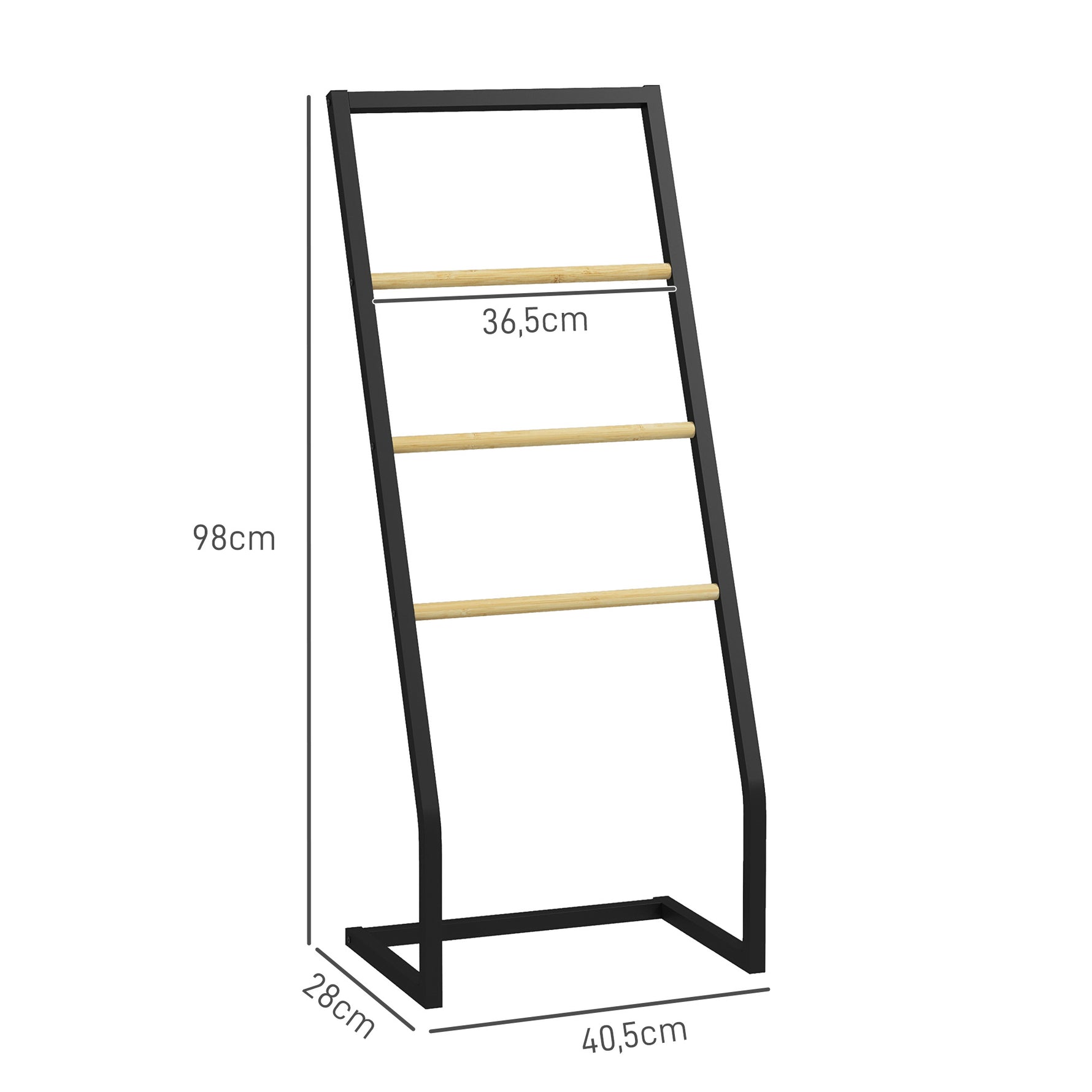 Porte-serviettes sur pieds en bambou et acier avec 4 barres support 40,5L x 28l x 98H cm - noir et naturel