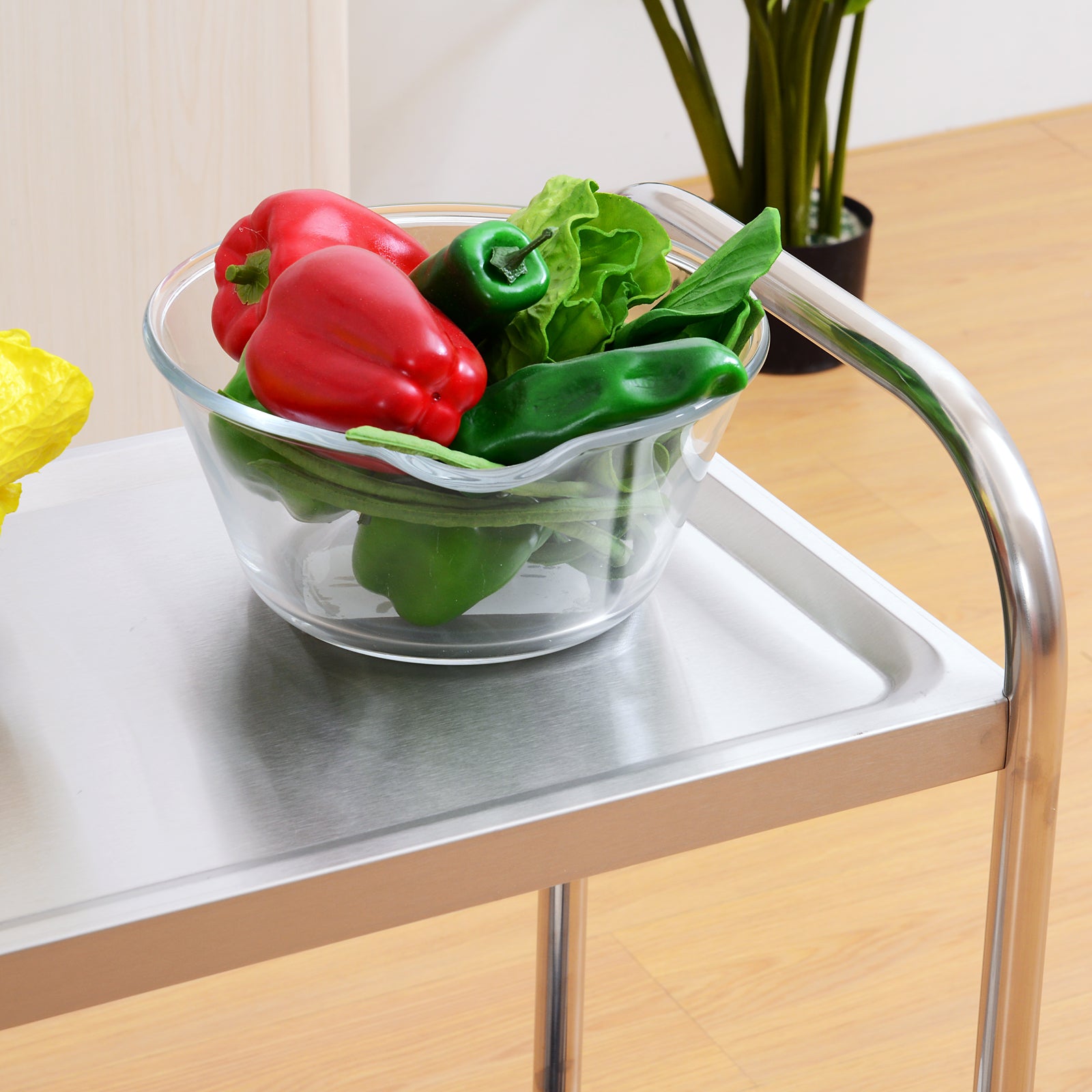 Chariot de service desserte de cuisine à roulettes 2 étagères 80L x 45l x 82H cm acier inox. chromé