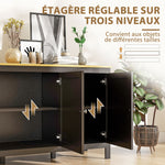 Buffet meuble de rangement avec 3 portes 2 étagères réglables plateau aspect bois clair 120 x 40 x 70 cm noir