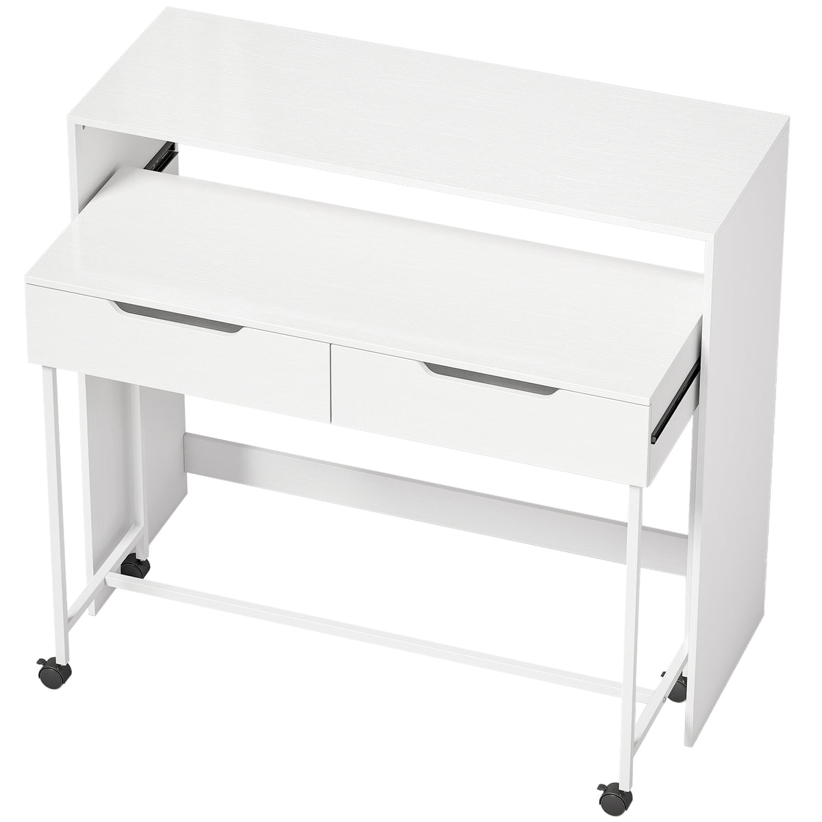 Bureau d'Ordinateur Extensible 100 cm avec 2 Tiroirs, Bureau avec Rangement, Style Moderne, Blanc